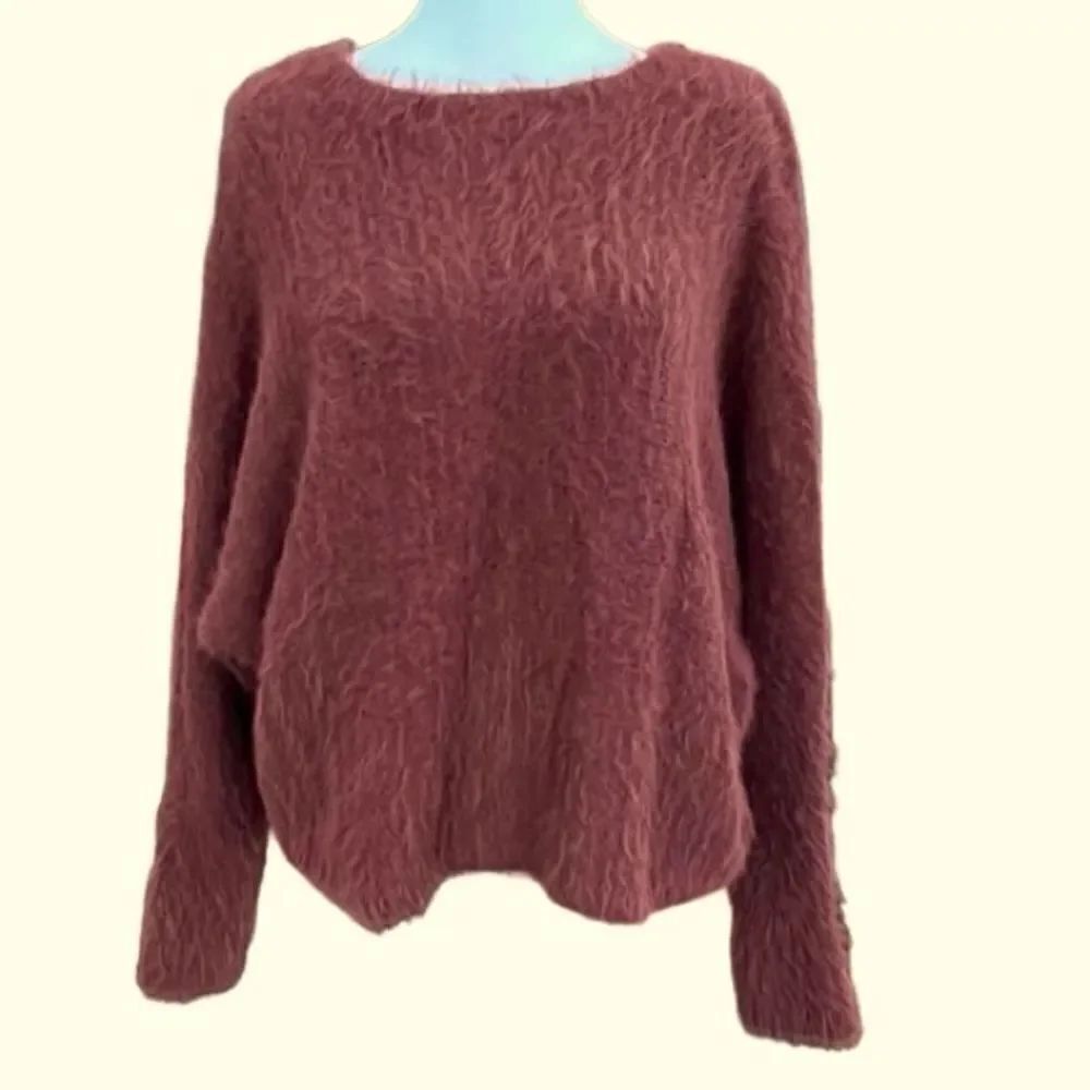 Wearing Your Heart On Your Sleeve Fuzzy Rust-Colored Sweater Size M